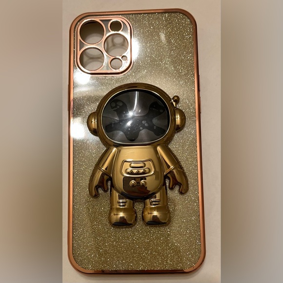 iPhone 12 ProMax Soft Gold Glitter Phone Case with Astronaut Holder NWT - Picture 5 of 8